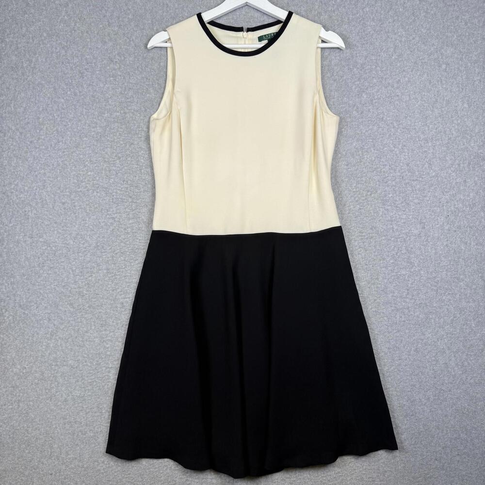 Vintage Lauren Ralph Lauren Women's Size 8 Cream Black Colorblock A Line Dress